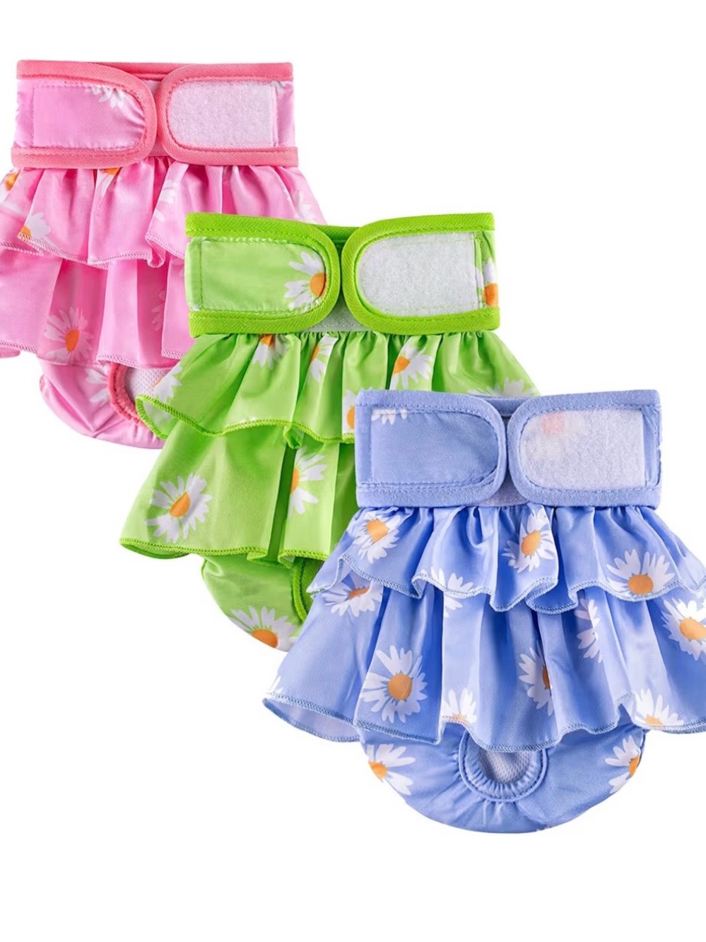Daisy Ruffle Dog Diaper - Pink, Green & Blue